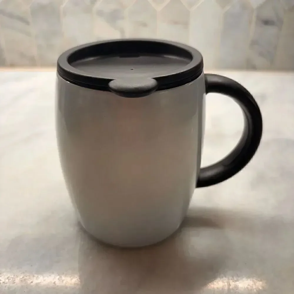 RARE Vintage 2013 Starbucks Stainless Steel White Pearlescent Mug with Lid, 14 f